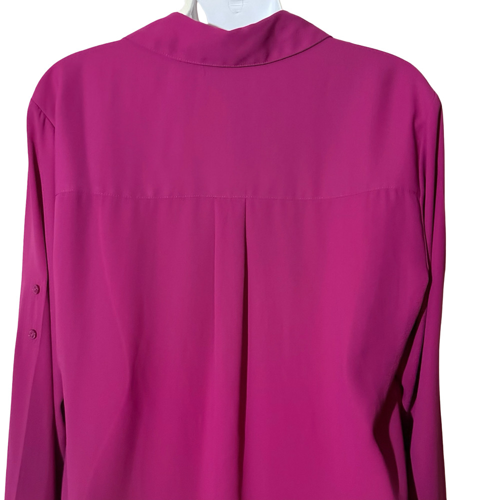 Express The Portofino Shirt Pink Button Up Chiffon Long Sleeve Top V-Neck sz L - Picture 7 of 16